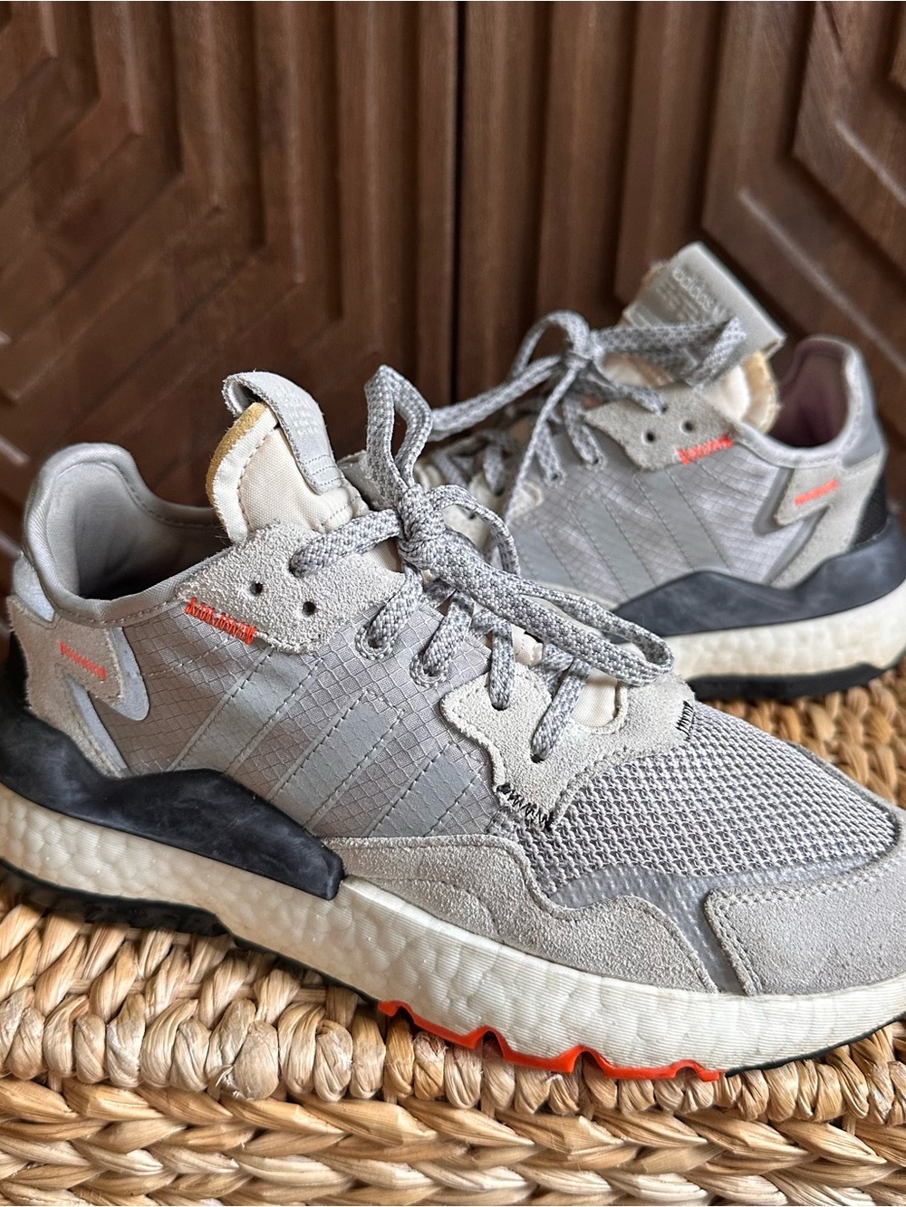 adidas men's Light Gray and Orange Nite Jogger Sneakers 6